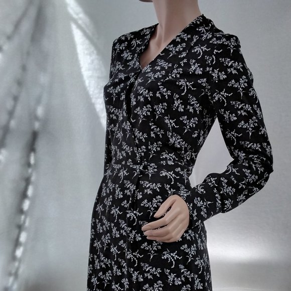 NEW H & M Women Dress Black Floral Pattern Long Sleeve Size 2 Soft Flare Relax - Picture 4 of 16